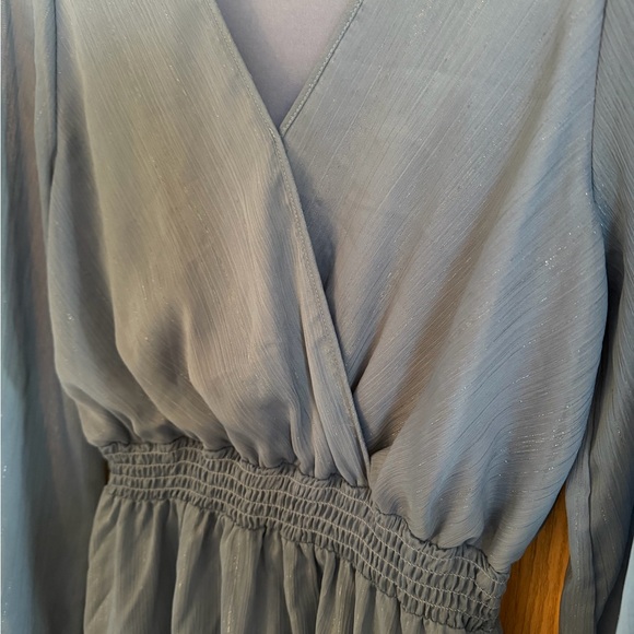 ALTAR’D STATE Like New Dusty Blue Sparkle Ruffle Long Sleeve Mini Dress Size L - Picture 2 of 10